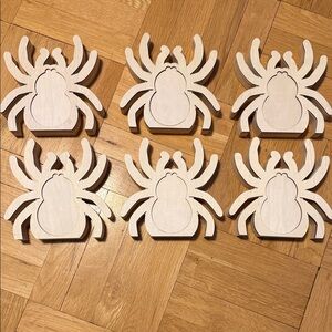 NWT Bundle of 6 - Wooden Spider Wall Decor Set - Natural